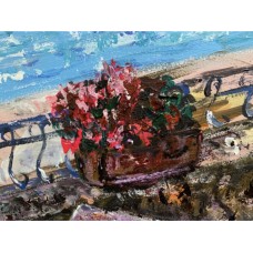 Positano, Acrylic painting on canvas, original, artist Marina Stognieva. Cozy cafe overlooking the sea, original painting Positano, Acrylic painting on canvas, original, artist Marina Stognieva. Cozy cafe overlooking the sea, original painting